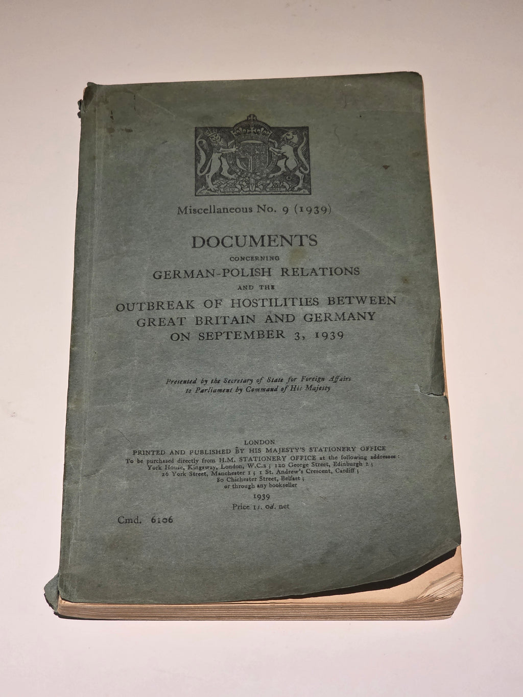 1939 British War Blue Book – Cmd. 6106 – German–Polish Relations & Outbreak of WWII