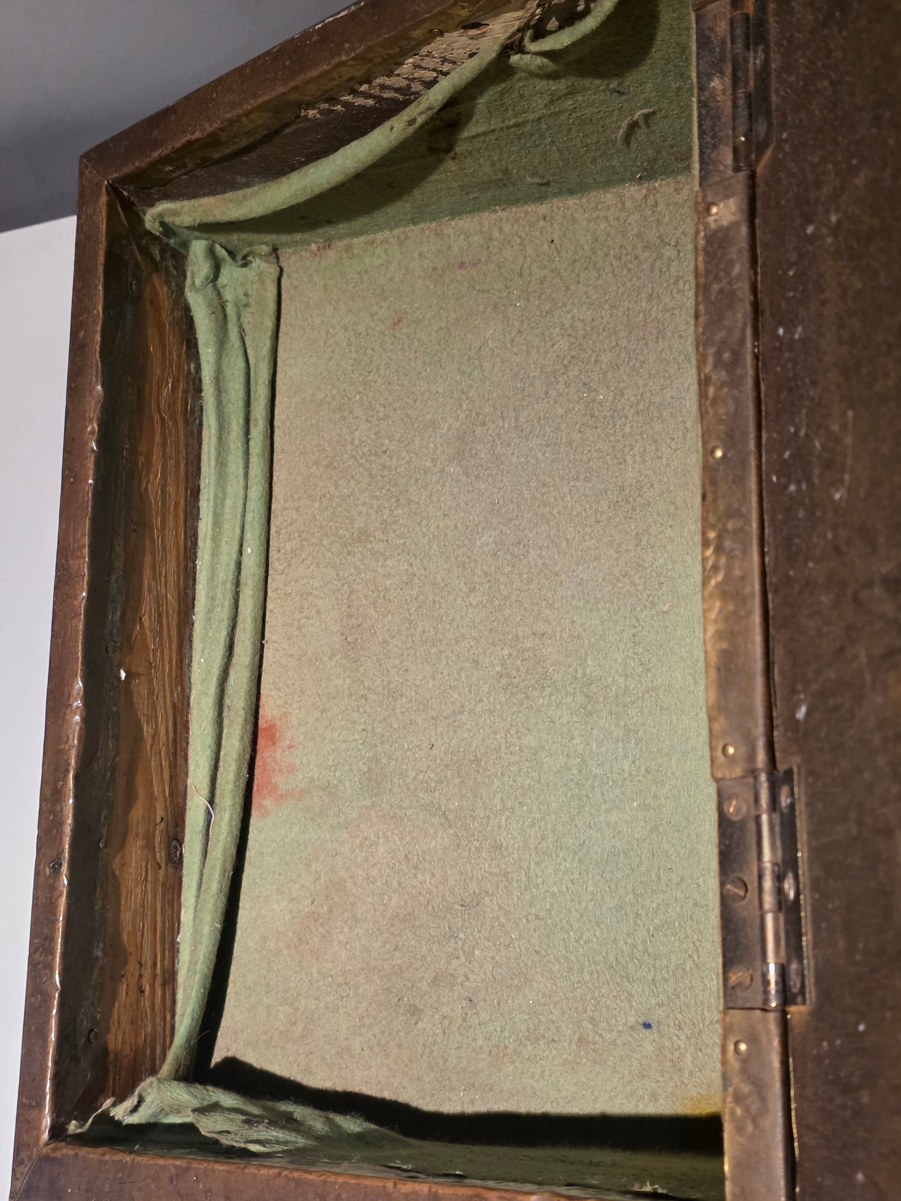 Antique Brass Repoussé Slipper Box – Floral Embossed Fireside Storage Casket