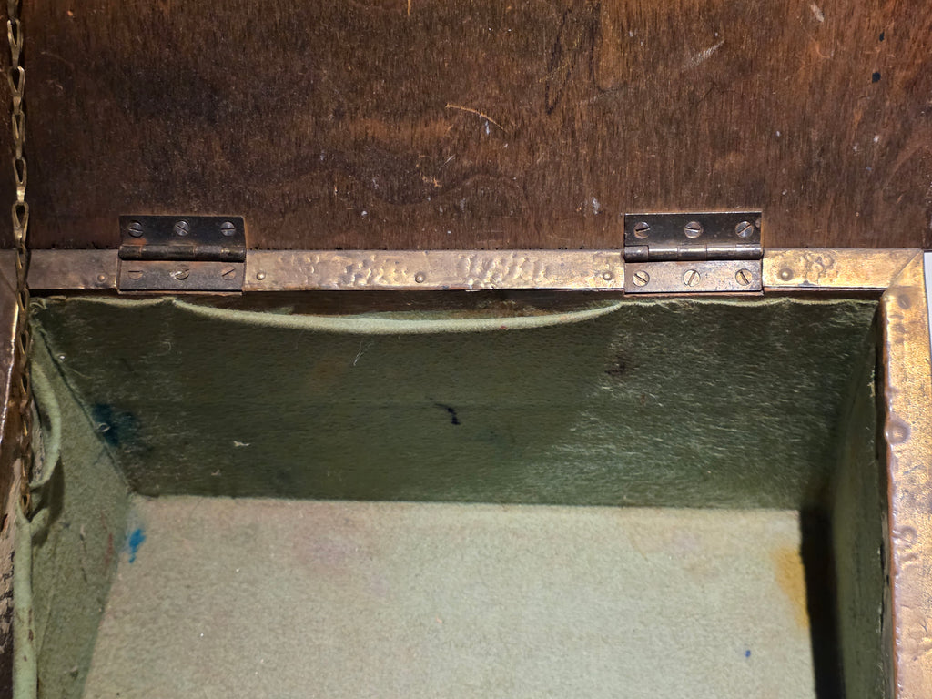 Antique Brass Repoussé Slipper Box – Floral Embossed Fireside Storage Casket