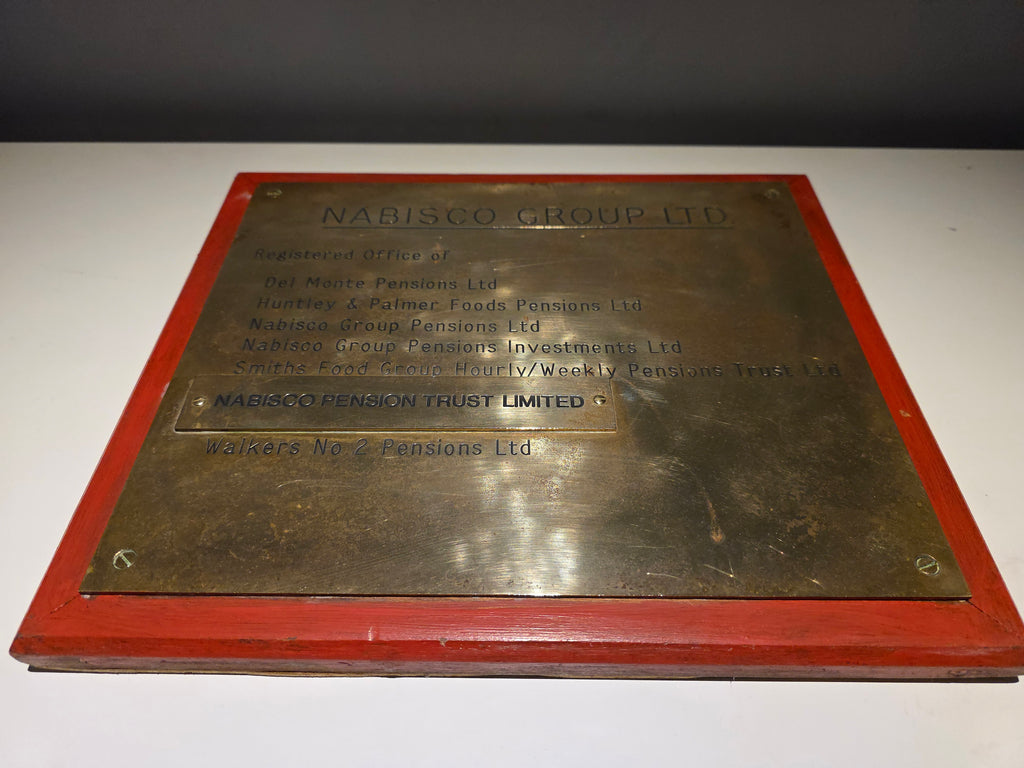 Vintage Nabisco Group Ltd Brass Registered Office Plaque on Wooden Mount – Pension Trust / Company Sign