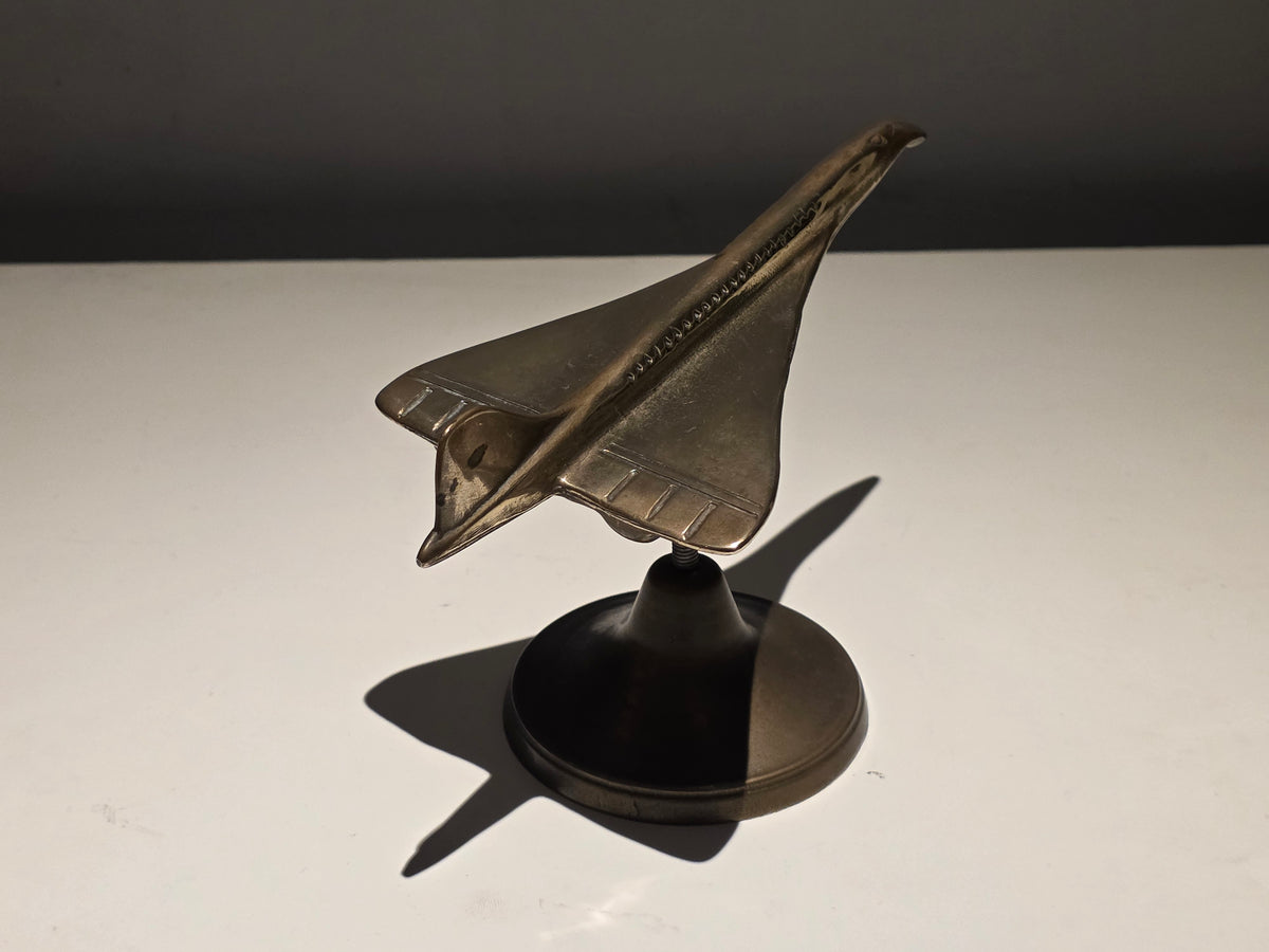 Vintage Solid Brass Concorde Aircraft Model on Display Stand – Aviation Desk Ornament