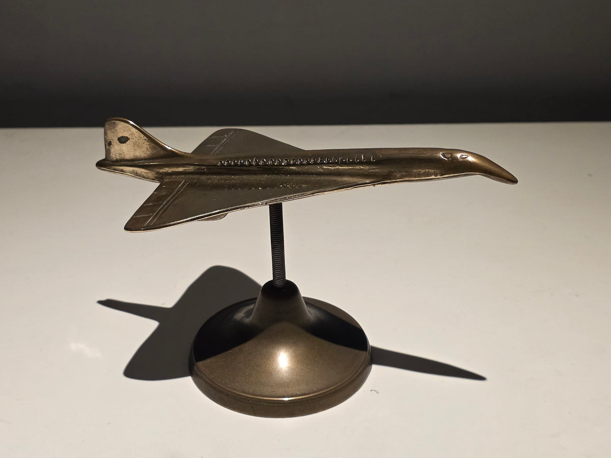 Vintage Solid Brass Concorde Aircraft Model on Display Stand – Aviation Desk Ornament