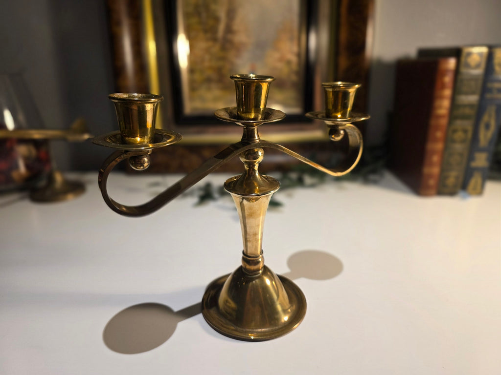 Vintage Brass Three-Arm Candle Holder / Candelabra