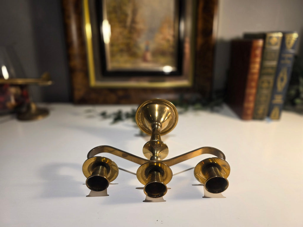 Vintage Brass Three-Arm Candle Holder / Candelabra