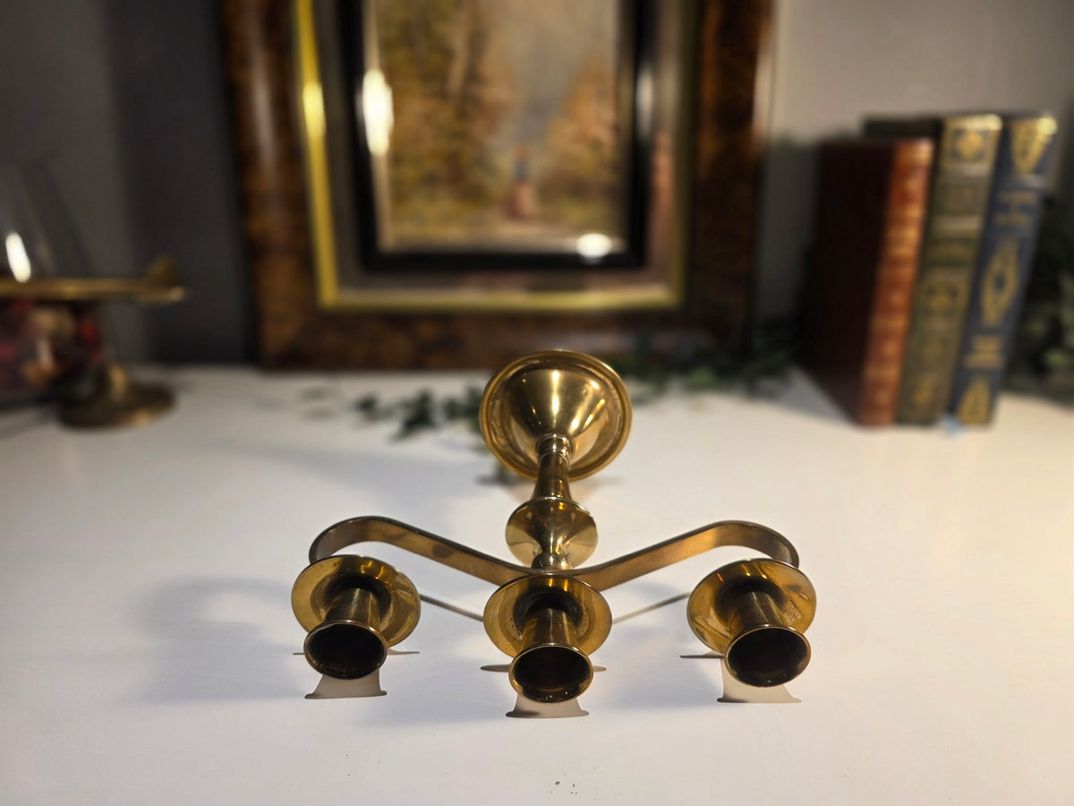 Vintage Brass Three-Arm Candle Holder / Candelabra