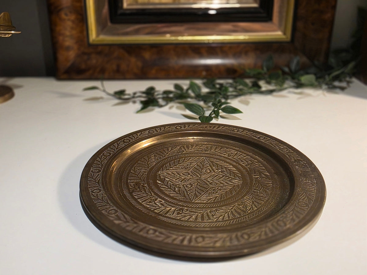 Vintage Brass Engraved Decorative Dish – Intricately Engraved Floral & Foliate Design