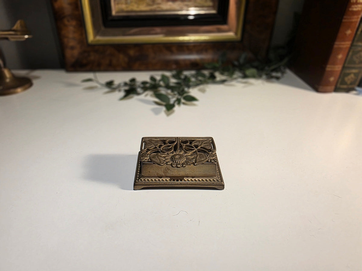 Ornate Antique-Style Brass Floral Double-Compartment Hinged Trinket / Stamp Box
