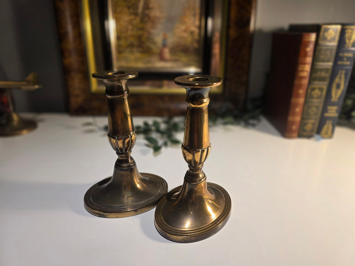 Pair of Antique-Style Brass Candlesticks – Ornate Vintage Brass Candle Holders
