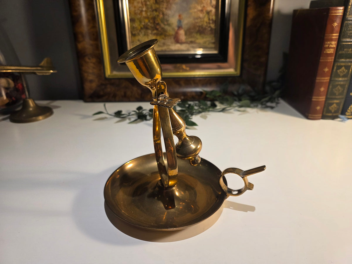 Vintage Brass Chamberstick Candle Holder with Carry Handle