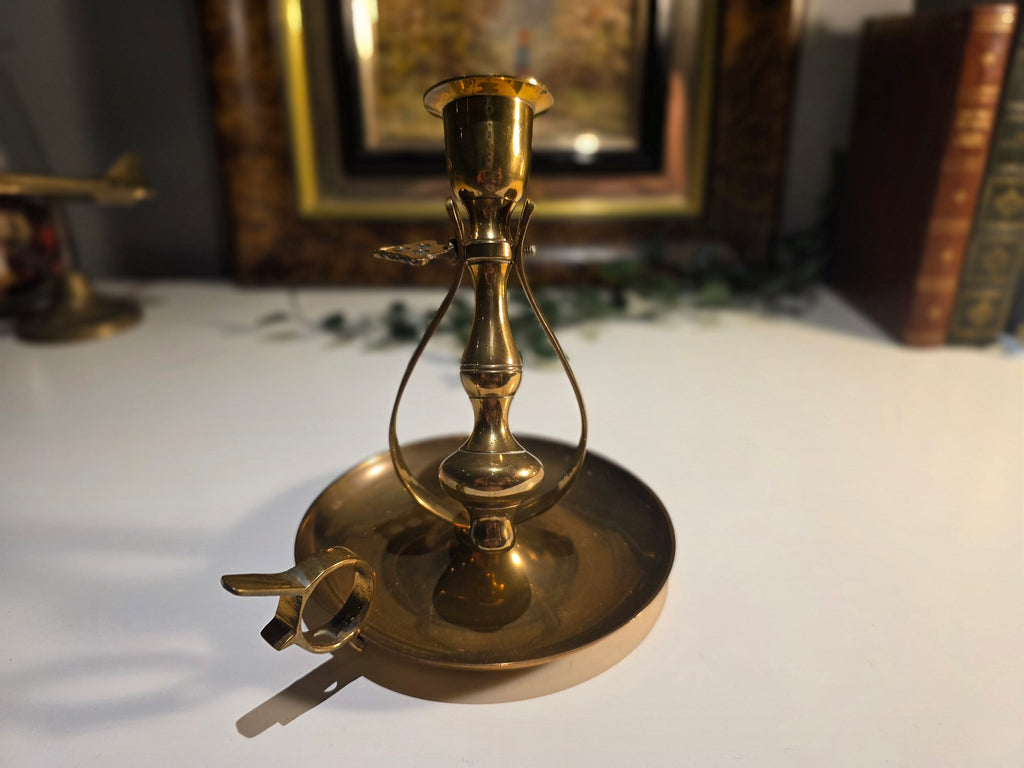 Vintage Brass Chamberstick Candle Holder with Carry Handle