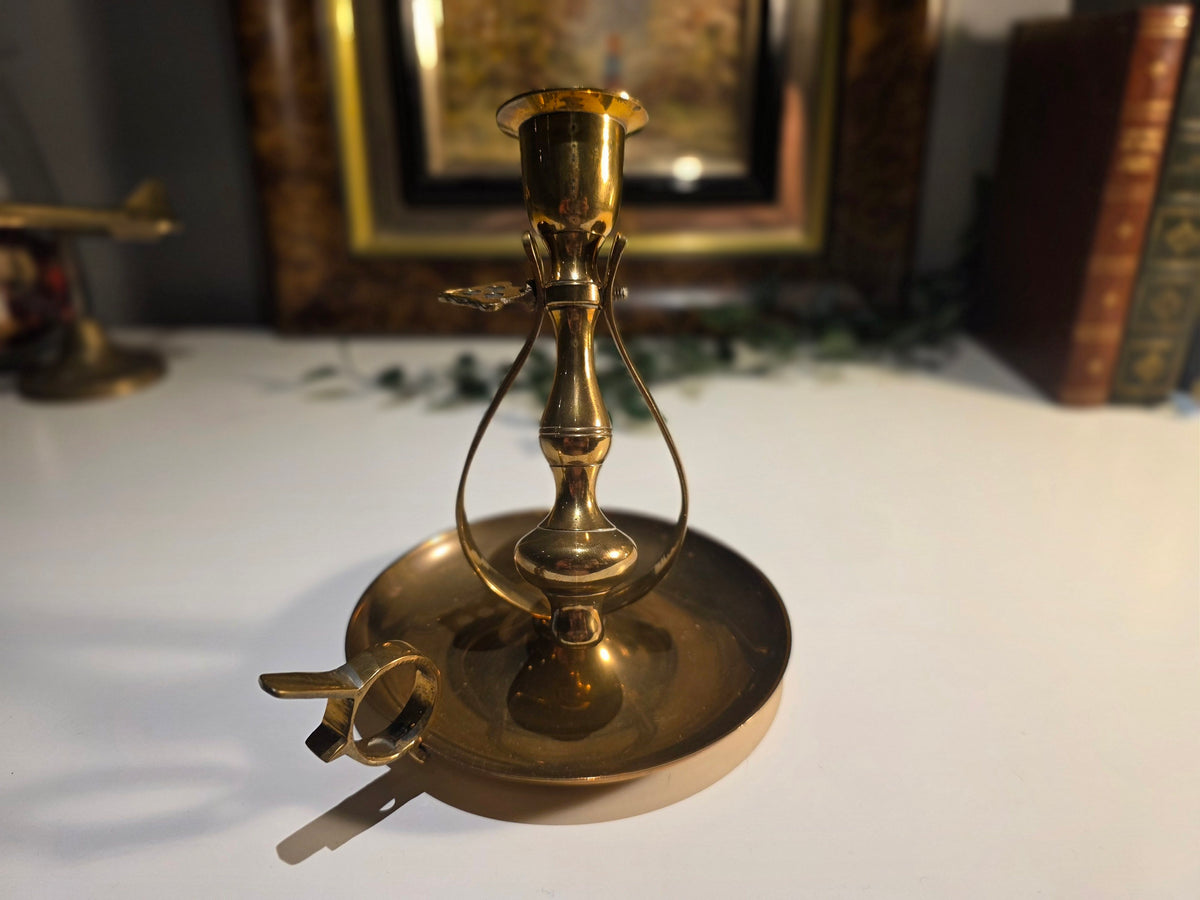 Vintage Brass Chamberstick Candle Holder with Carry Handle