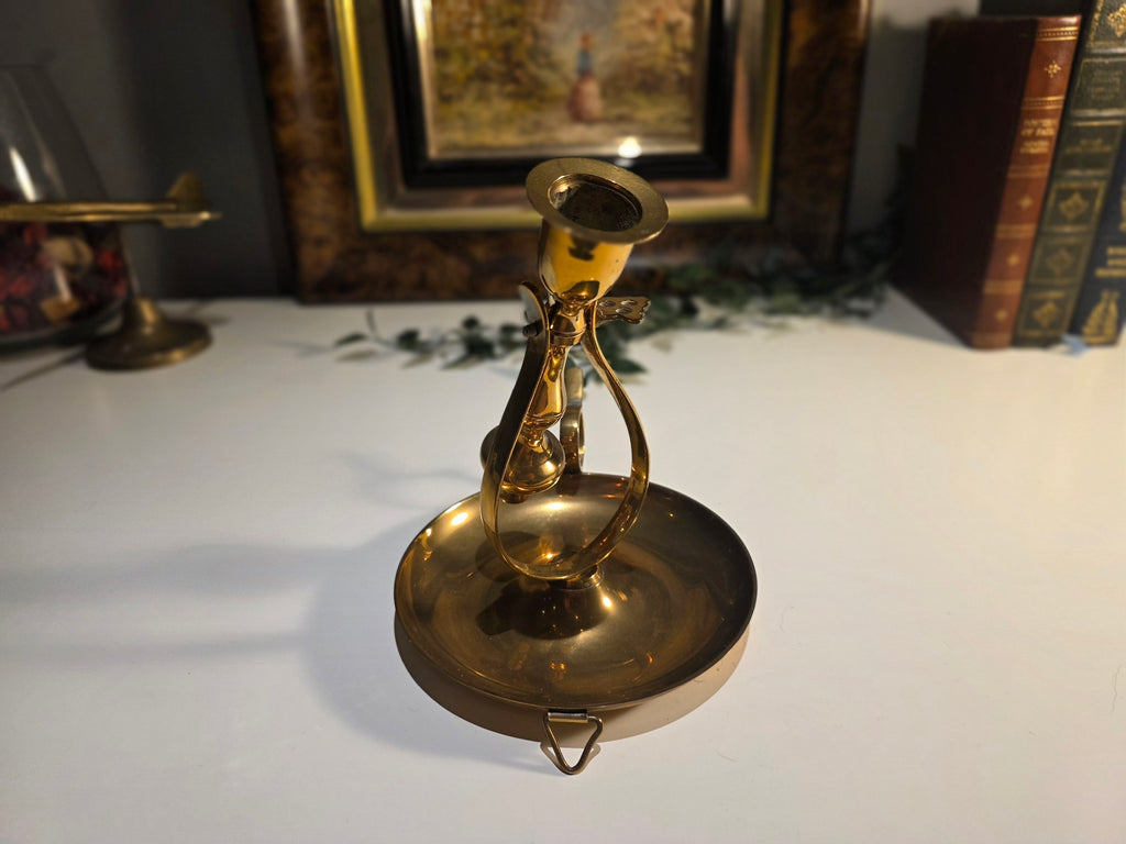 Vintage Brass Chamberstick Candle Holder with Carry Handle