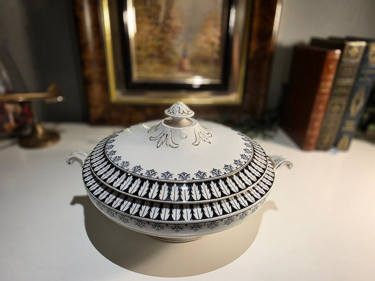 Antique/Vintage GEM R No. 687744 Black & White Decorative Lidded Tureen