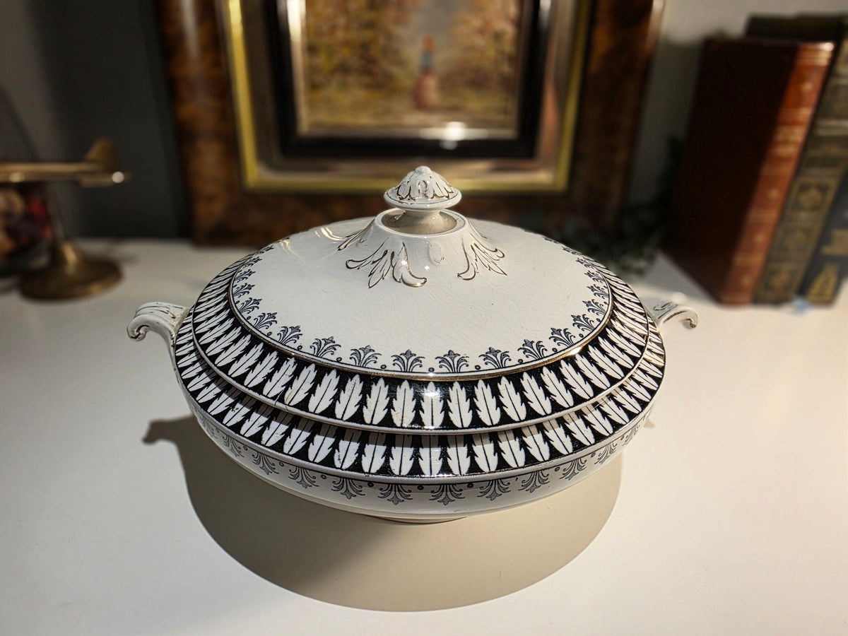 Antique/Vintage GEM R No. 687744 Black & White Decorative Lidded Tureen