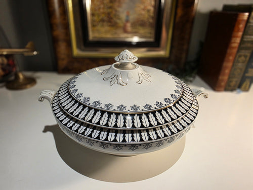 Antique/Vintage GEM R No. 687744 Black & White Decorative Lidded Tureen