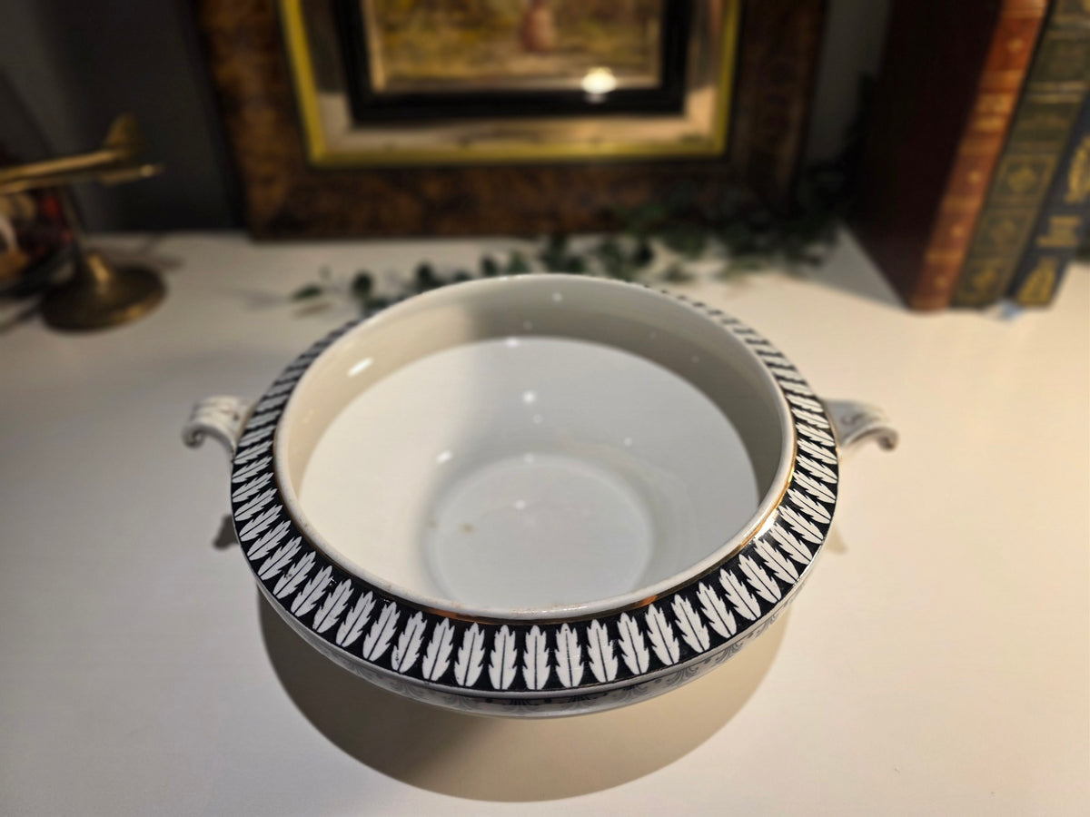 Antique/Vintage GEM R No. 687744 Black & White Decorative Lidded Tureen