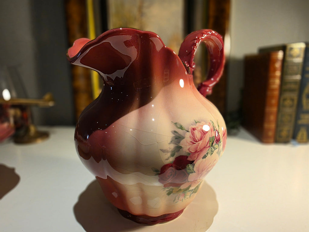 K.H Pottery Staffordshire England Floral Ewer and Matching Underplate