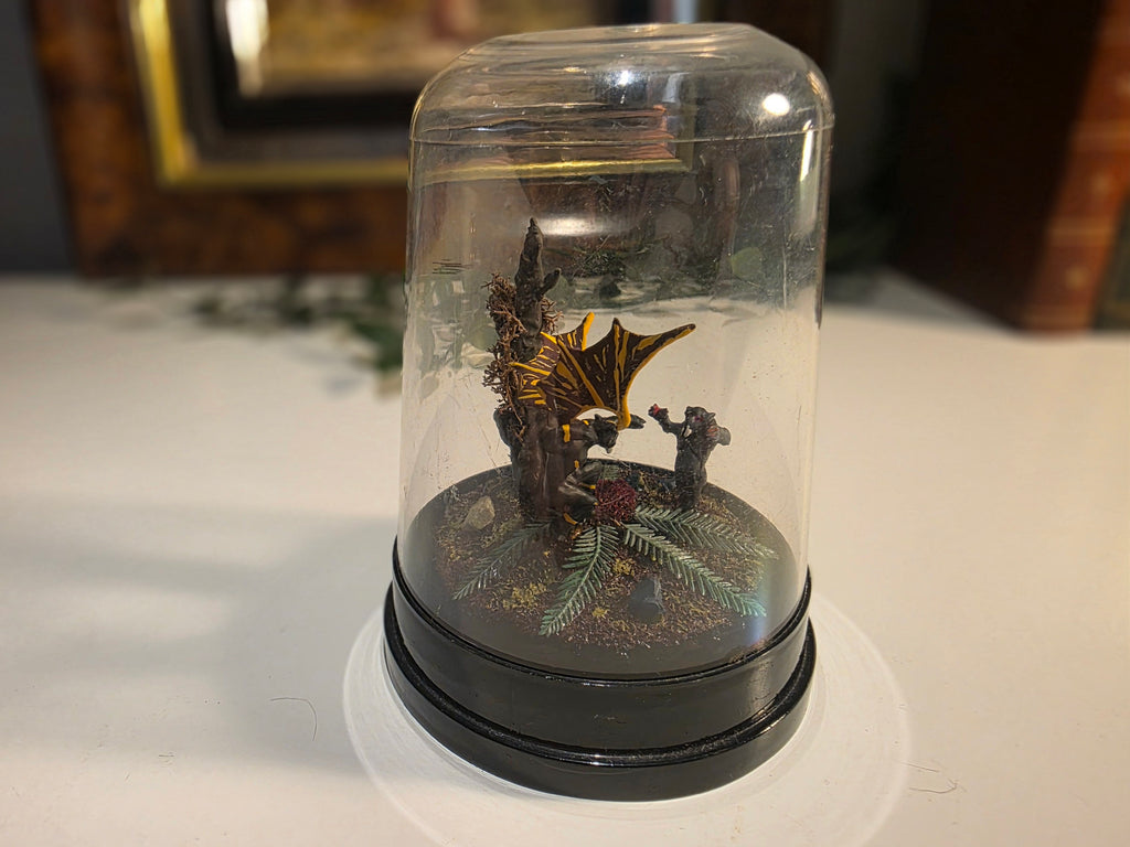 Hand-Painted Fantasy Miniature Diorama in Plastic Display Dome with Black Base