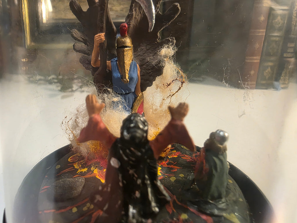 Hand-Painted Fantasy Miniature Diorama in Plastic Display Dome with Black Base
