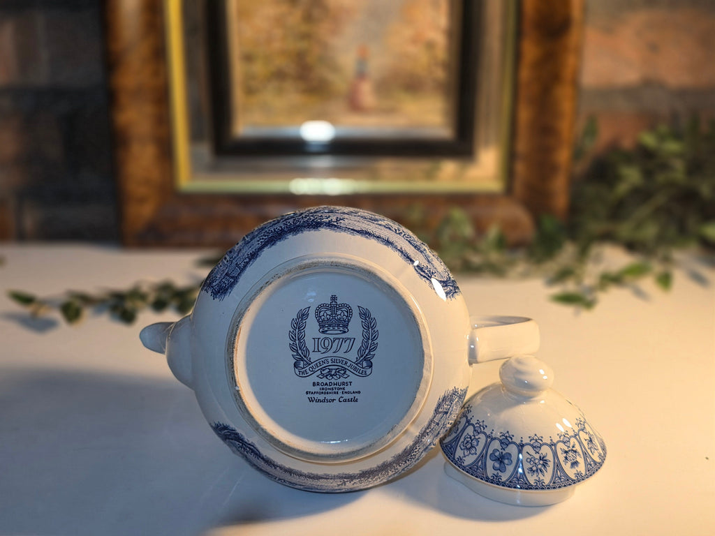 Windsor Castle Staffordshire England 1977 Silver Jubilee Blue and White Teapot