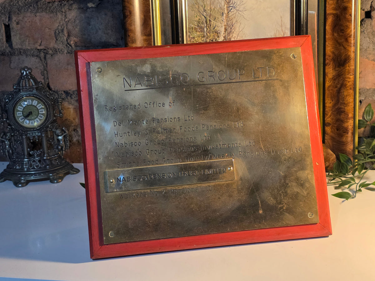 Vintage Nabisco Group Ltd Brass Registered Office Plaque on Wooden Mount – Pension Trust / Company Sign