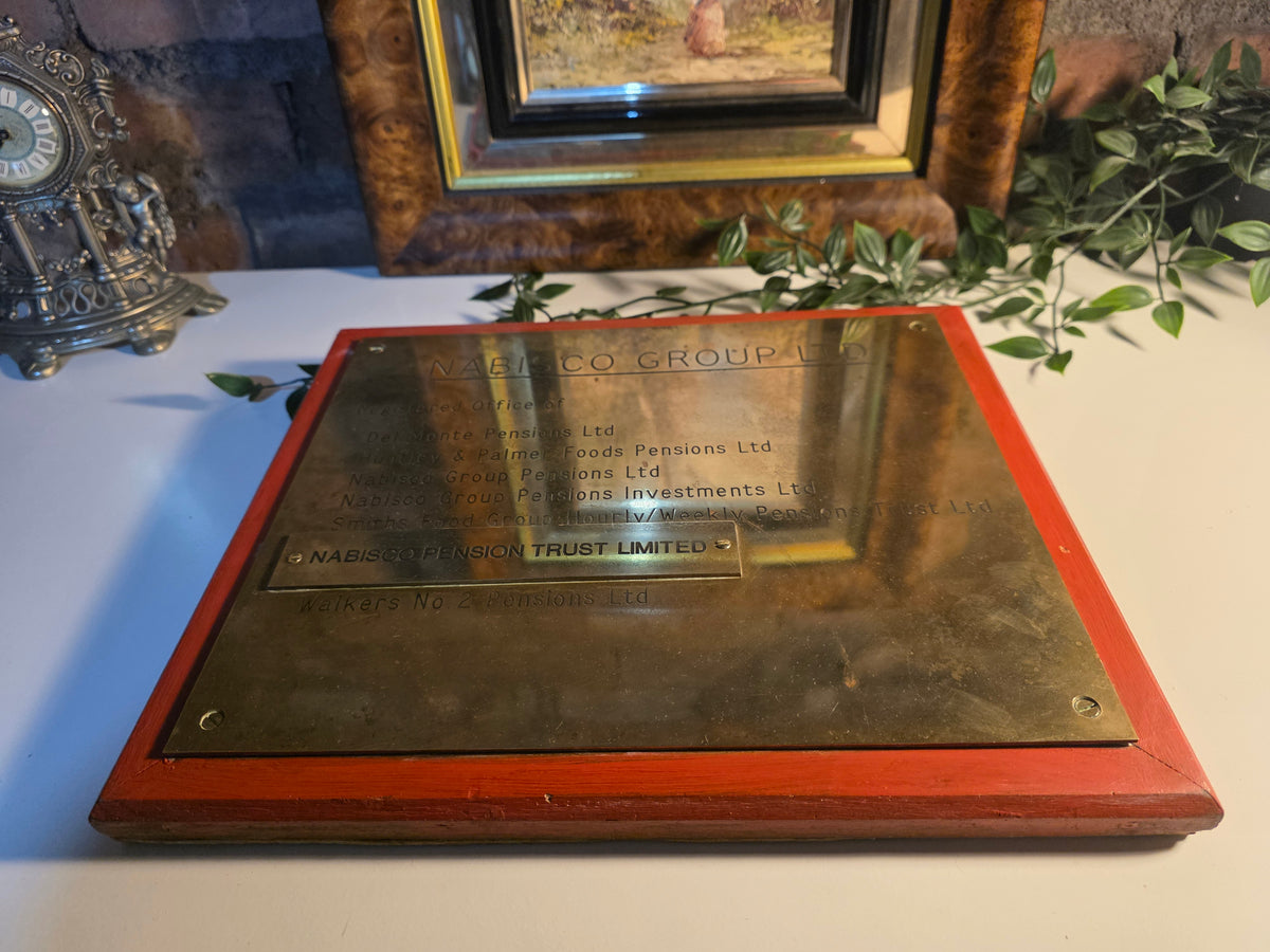 Vintage Nabisco Group Ltd Brass Registered Office Plaque on Wooden Mount – Pension Trust / Company Sign